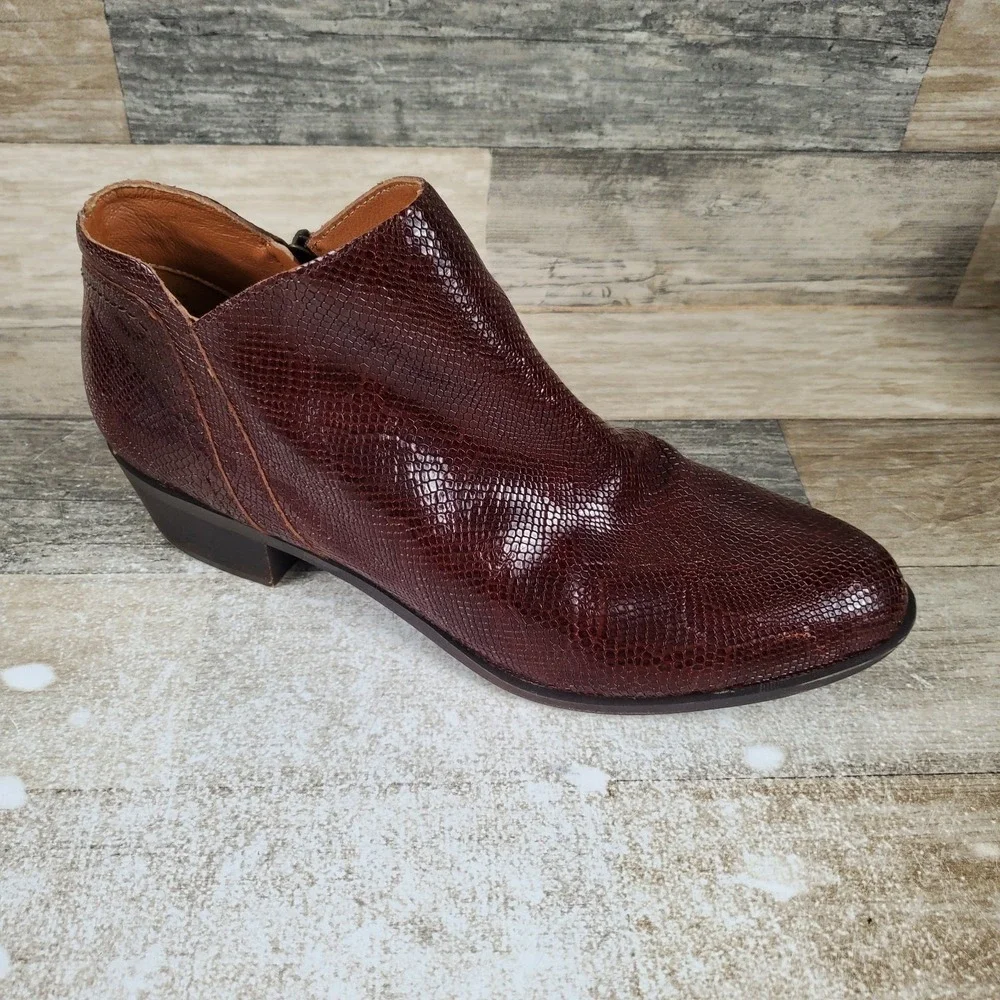 Lucky Brand Barlina Womens Bootie Sz 11 M Reishi Snake Print Side Zip Block Heel